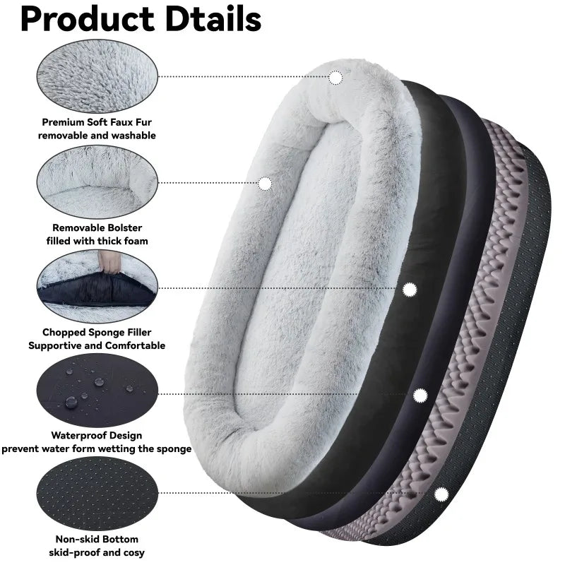 Human Dog Bed 71 Inch by 45 Inch by 12 Inch Washable Faux Fur Bed for People and Pets Orthopedic Napping and Relaxation