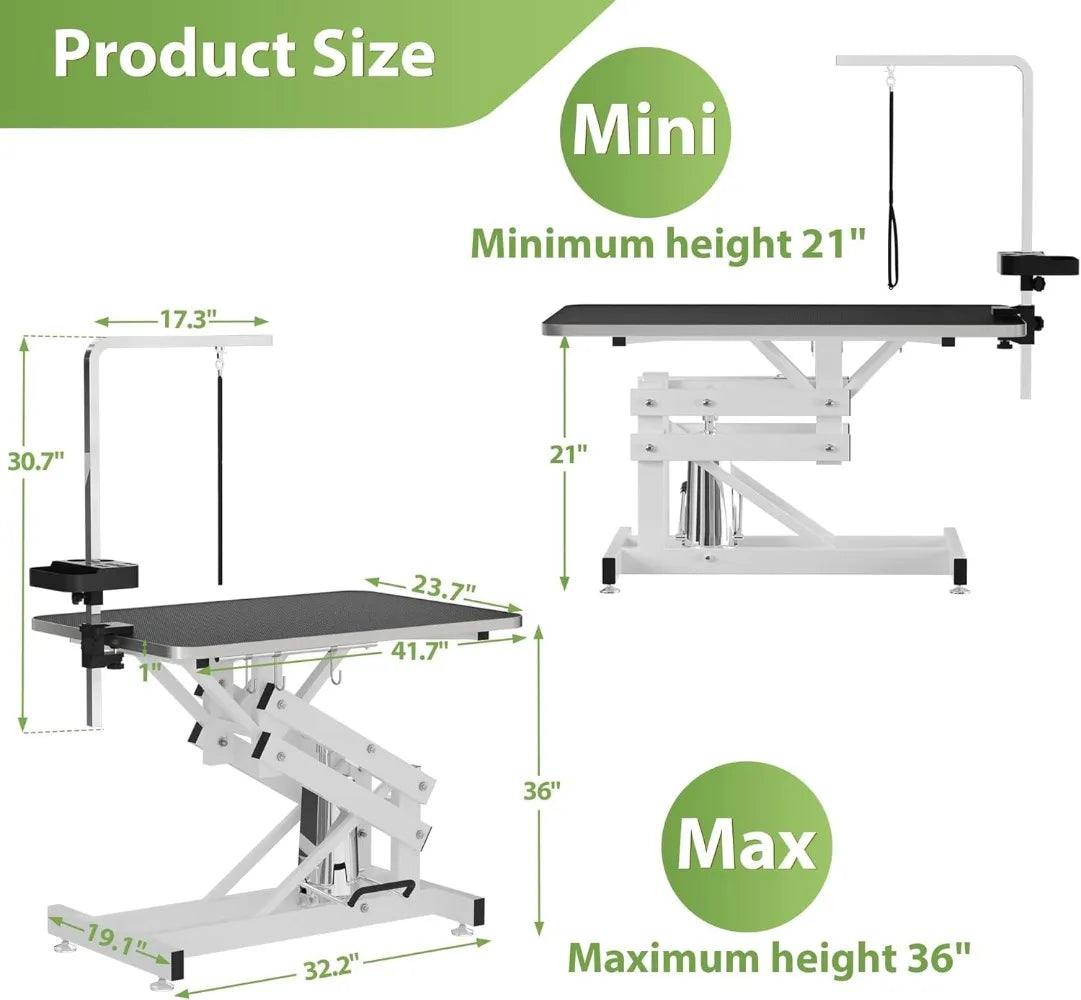 42" Hydraulic Pet Grooming Table w/Anti-Static Table Top, Heav Duty Z-Lift Dog Grooming Table/21-36 w/Armrests/Leash Covers