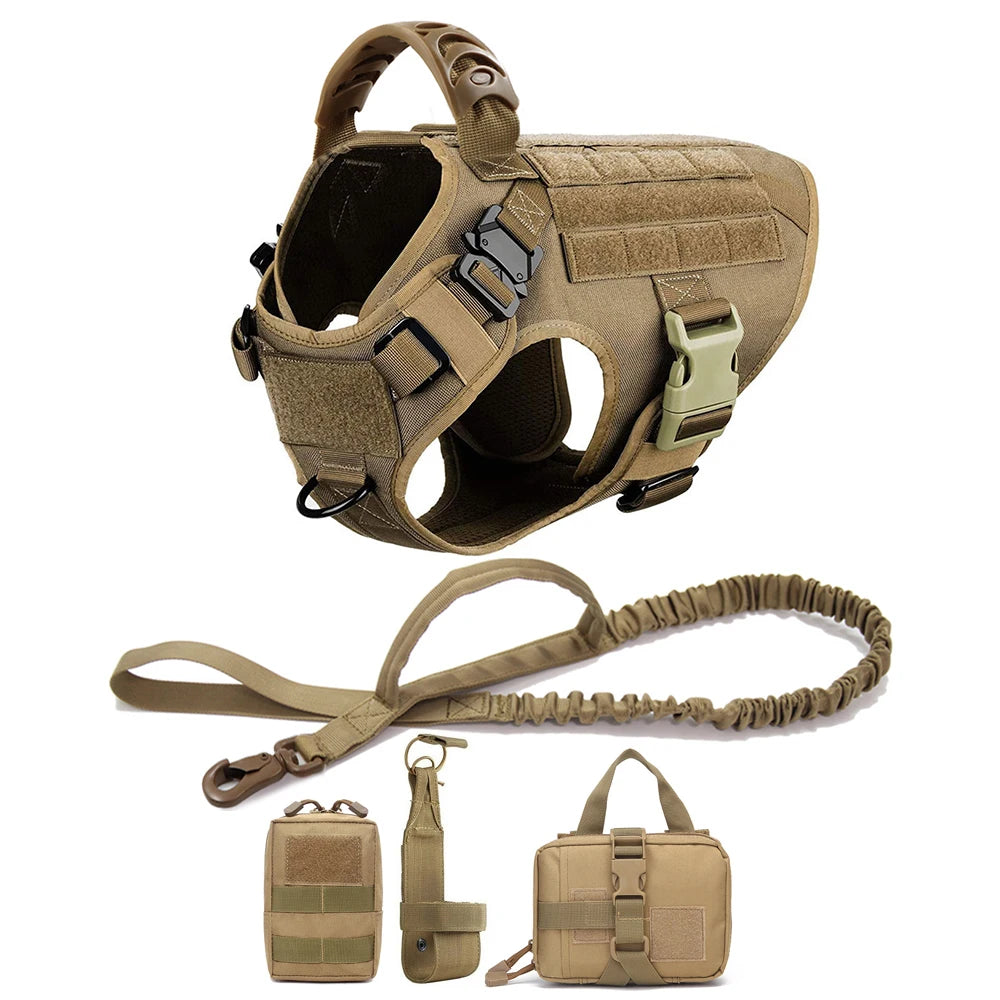 Military Dog Harness Leash Bags Set Tactical Vest Harnesses for Large Dogs German Shepherd Walking Training Hunting