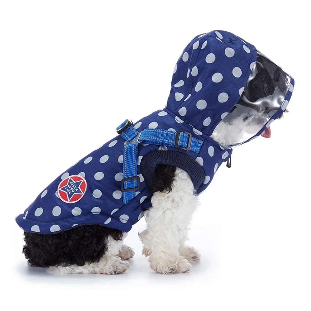 Winter Waterproof Dog Coat with Harness Warm Hooded Jacket for Small Dogs and Cats