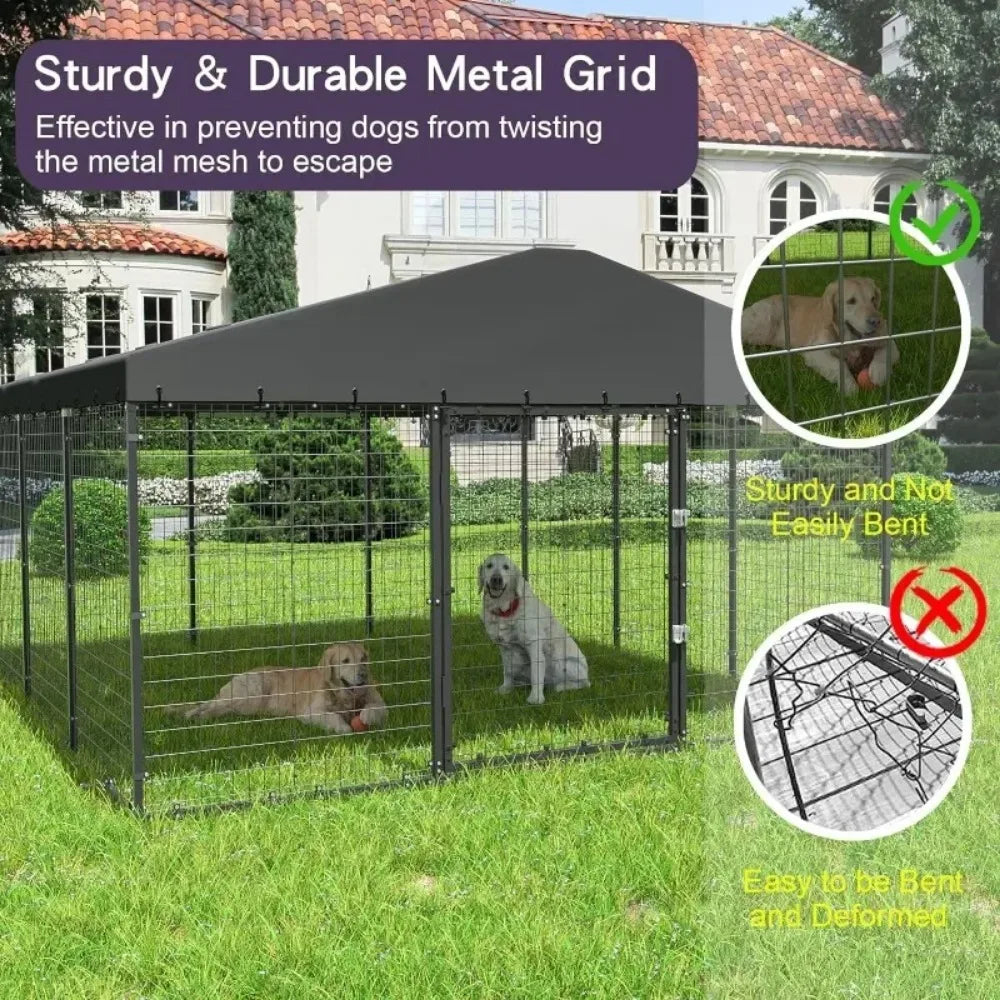 Large Dog Kennel Outdoor with Waterproof Roof Cover Heavy Duty Dog Cage Enclosures with Upgraded Metal Mesh and Secure Door Locks