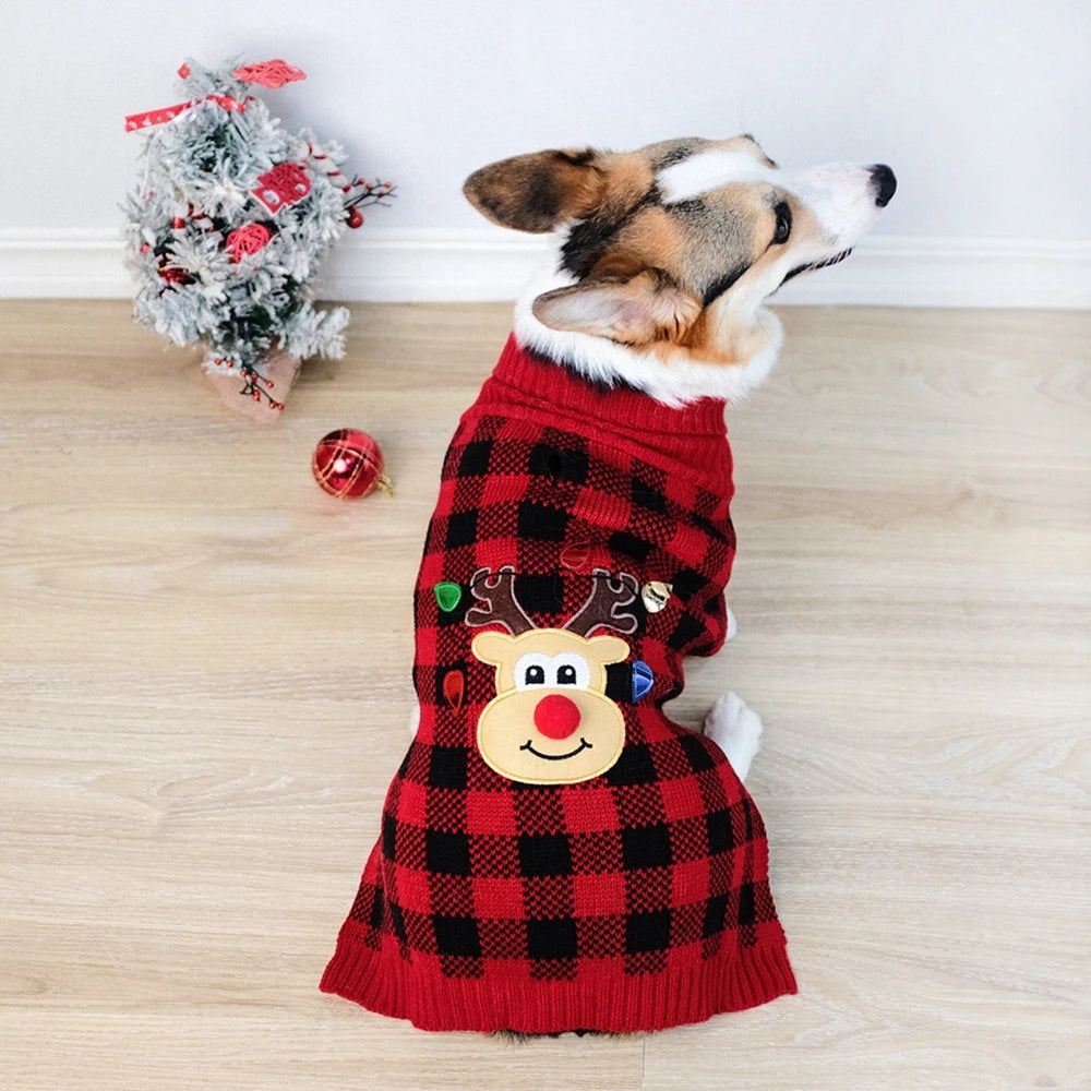 Plaid Pet Dog Sweaters Turtleneck Knitted Dogs Sweatshirt Warm Winter Clothes for Small Medium Dogs