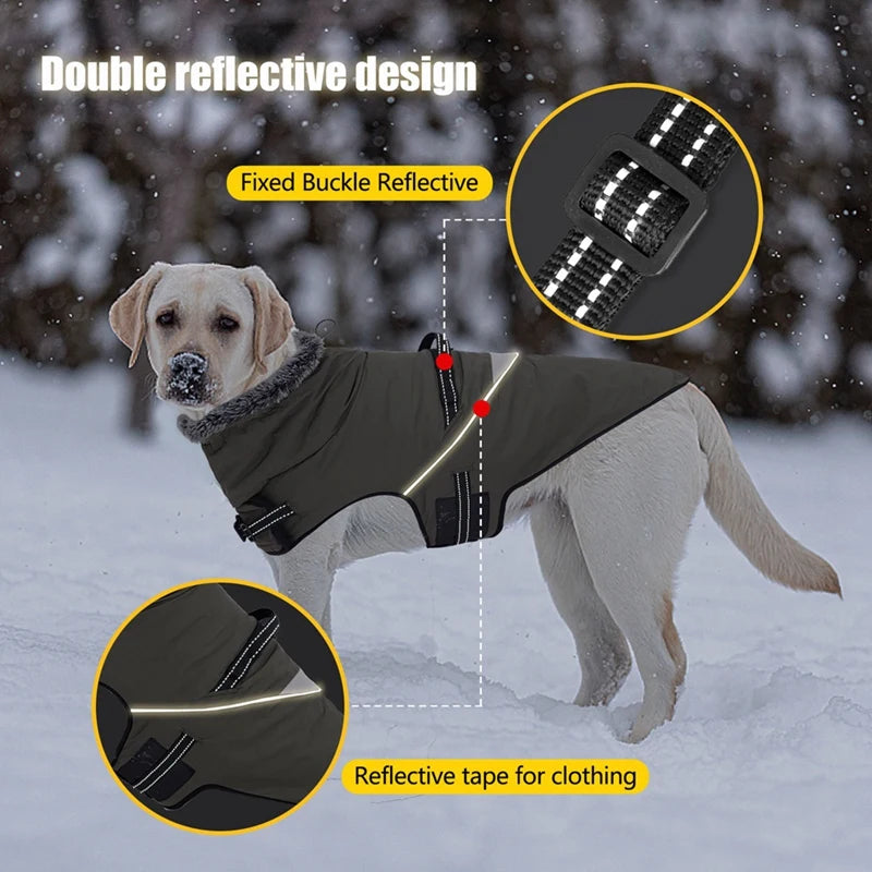 Winter Dog Jacket with Harness for Small and Large Dogs Waterproof Coat with Fur Collar for Labrador and French Bulldog