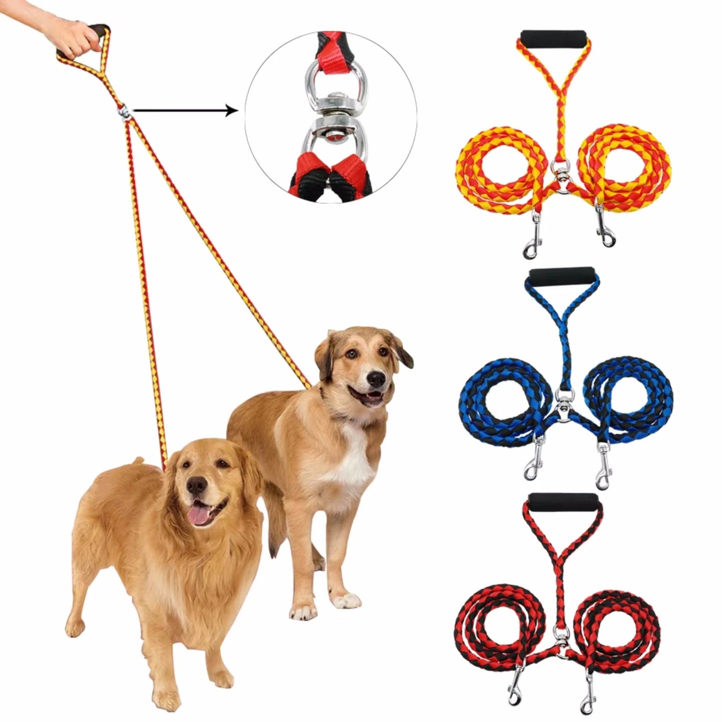 Pet Double Leash 360 Degree Rotation Knotless Dog Walking Leash Nylon Safe Traction Ropes