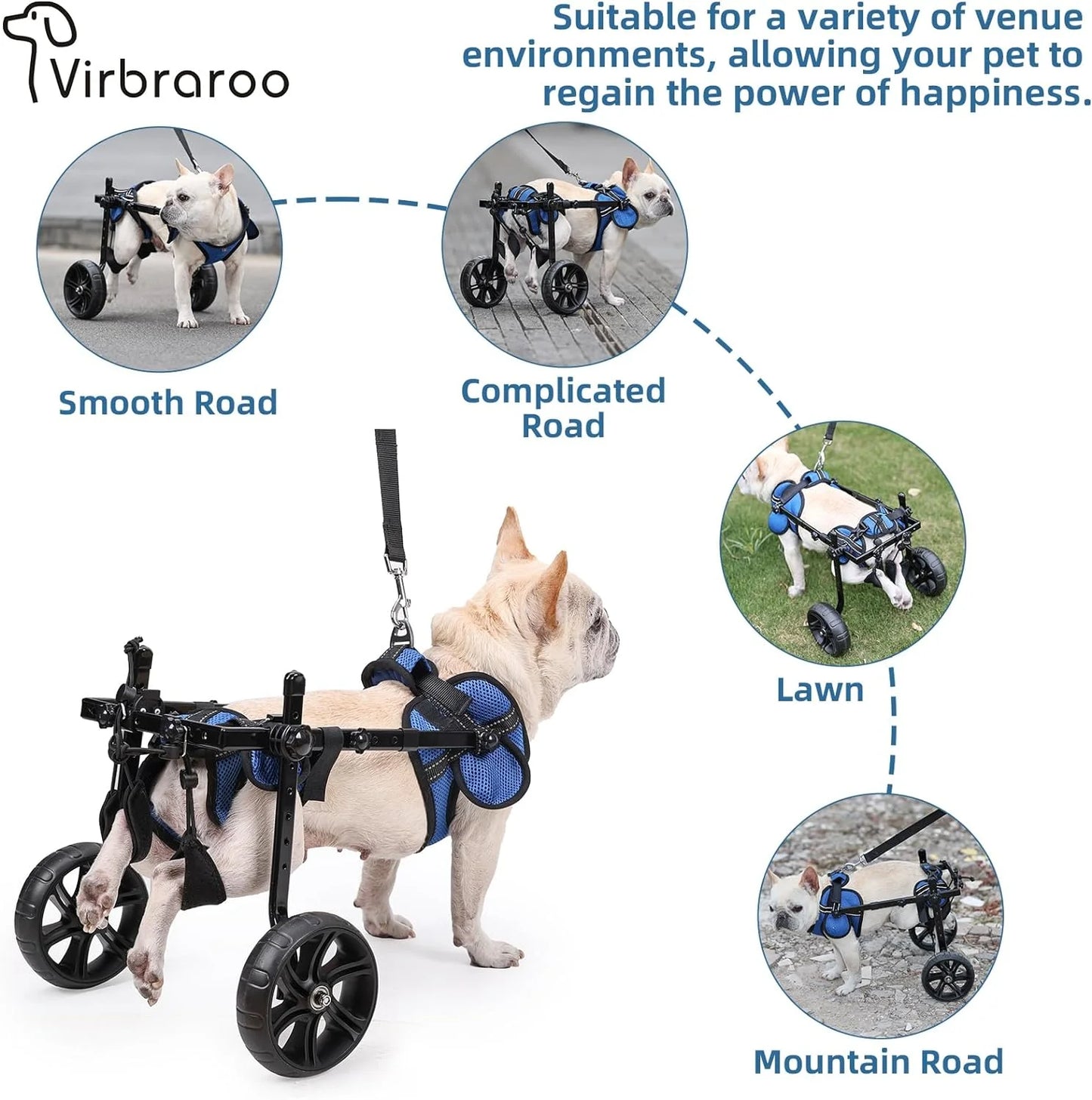 Dog Wheelchair for Back Legs with Upgraded All Terrain Tires and Durable Bearings Adjustable Dog Wheelchair Reflective Safety Design