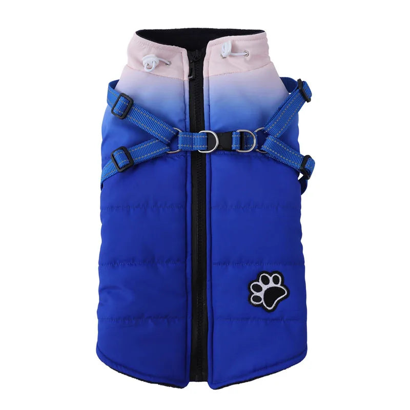 Fashion Color Dog Winter Jacket With Harness Reflective Warm Dog Snow Coat For Small And Medium Dogs Cold Weather Vest Outfit