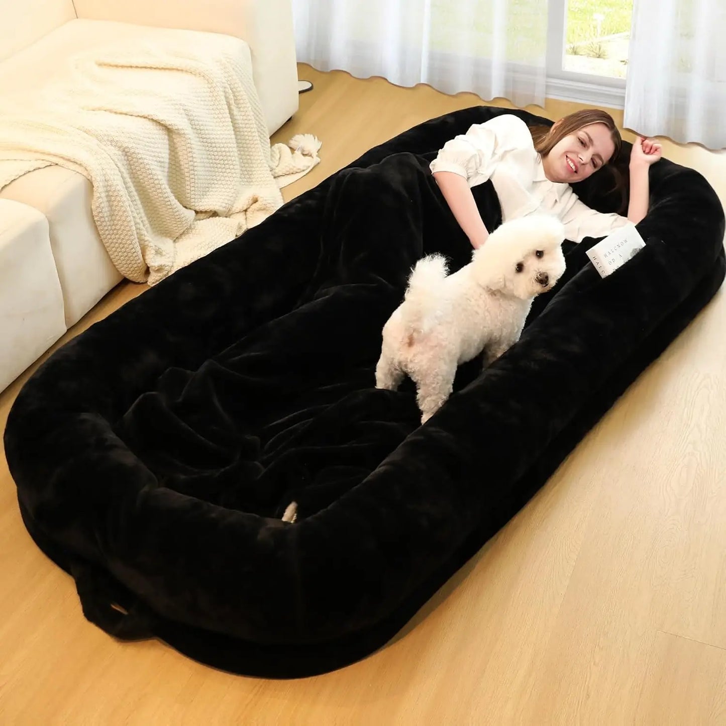 Human Dog Bed for Adults 71 Inch Long Removable Cover Washable Waterproof Orthopedic Design Light Grey