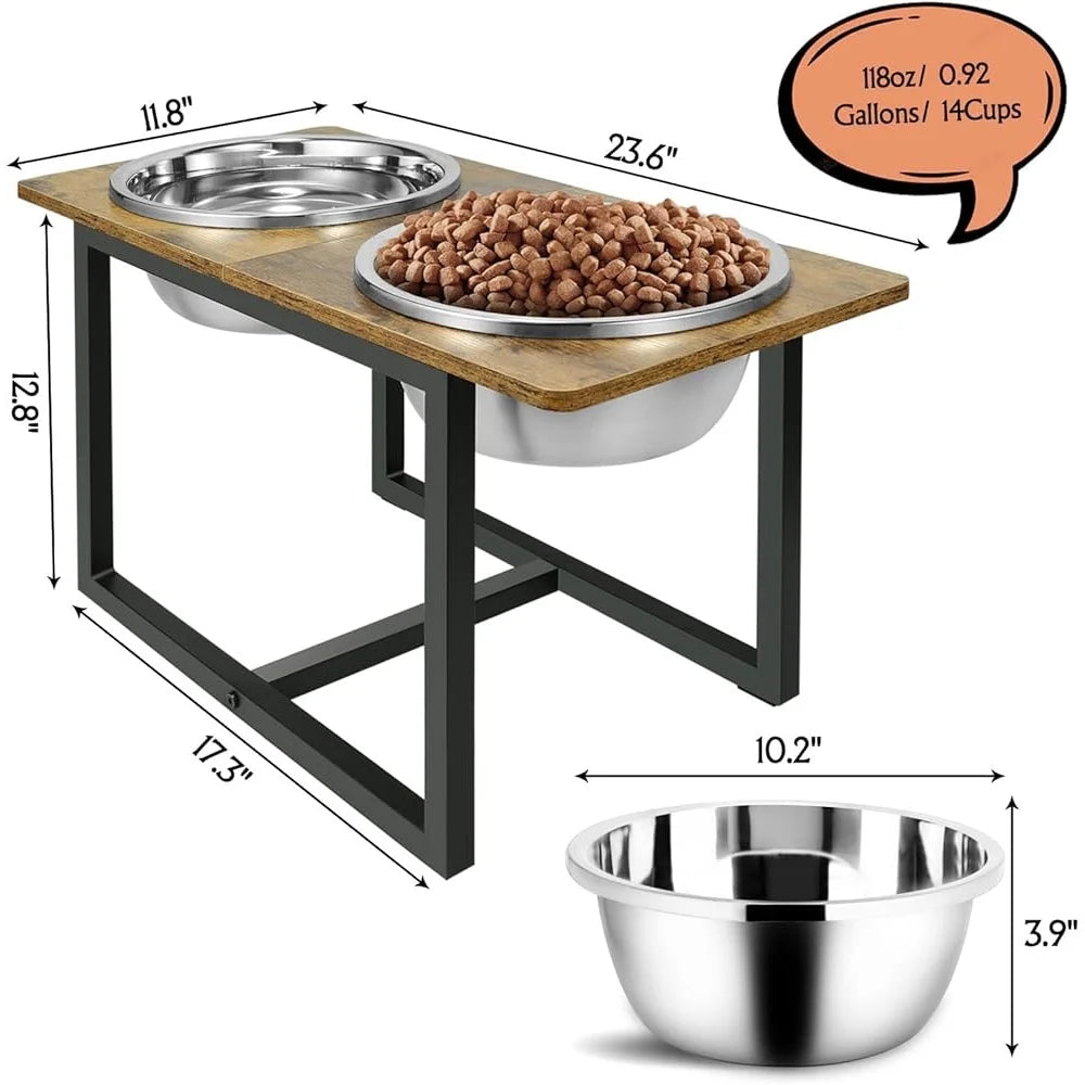 Elevated Dog Bowls for Large Dogs Raised Stand with Two X Large Stainless Steel Bowls Joint Pressure Relief Easy Clean Non Slip