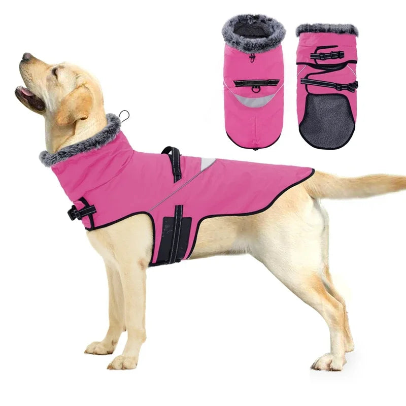 Winter Dog Jacket with Harness for Small and Large Dogs Waterproof Coat with Fur Collar for Labrador and French Bulldog
