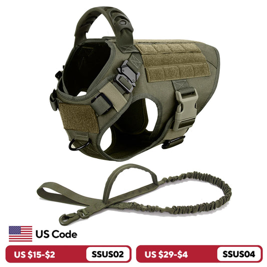 Tactical Dog Harness Leash Set for Large Dogs Military Vest for Training Walking Hunting No Pull Malinois