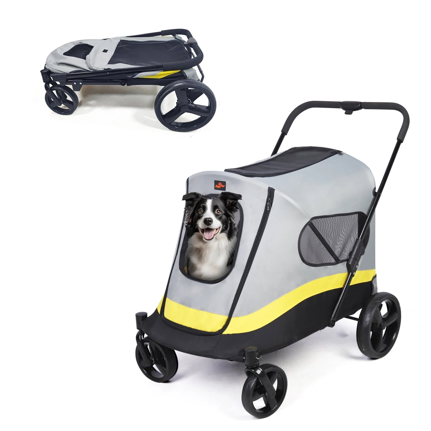 One Click Folding Pet Stroller for Large Dogs and Cats Animal Carrier with Universal Wheels and Shock Absorber Trolley