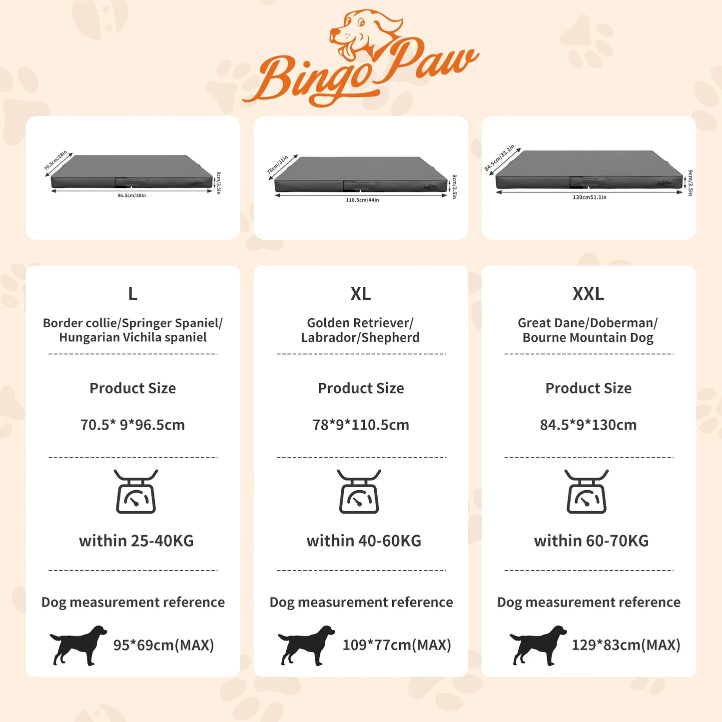 L XL XXL Dog Bed 3D Technology Microfiber Leather Cover Foldable Pet Cushion leeping Mat Gray and Brown Color Bite Proof