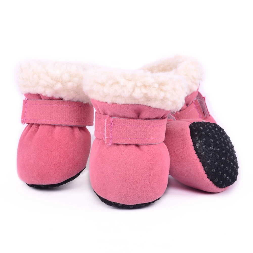 4Pcs Pet Dog Snow Boots Autumn Winter Warm Plush Dog Shoes for Small Medium Dog Cats S-XL Soft with Non-Slip Soles
