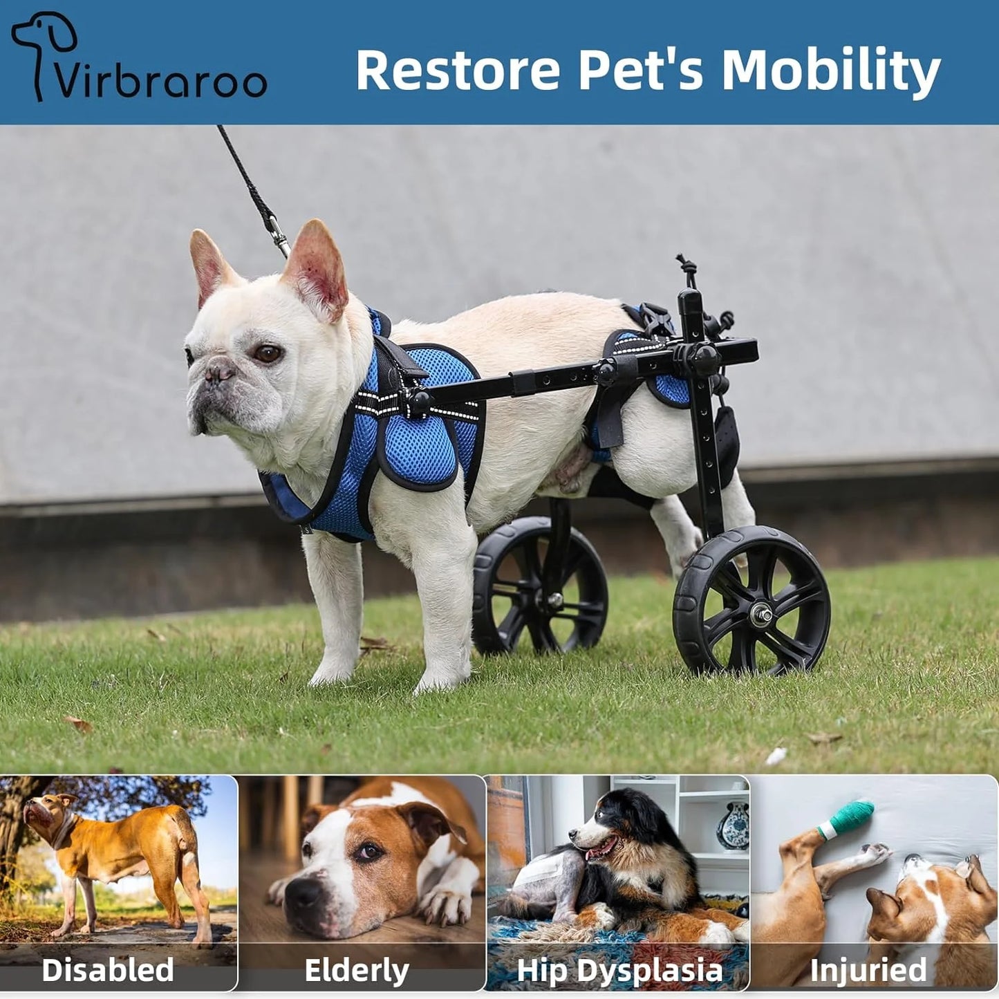 Dog Wheelchair for Back Legs with Upgraded All Terrain Tires and Durable Bearings Adjustable Dog Wheelchair Reflective Safety Design