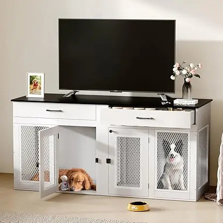 Double Dog Kennel Furniture for Two Dogs Indoor Crate with Divider and Double Door for Small Medium Large Breeds