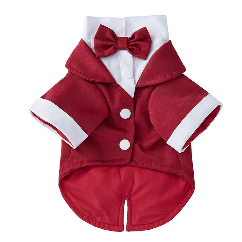Pet Dog Tuxedo Formal Wedding Party Suit for Small Medium Dogs Gentlemen Costume with Bow Tie Shirt
