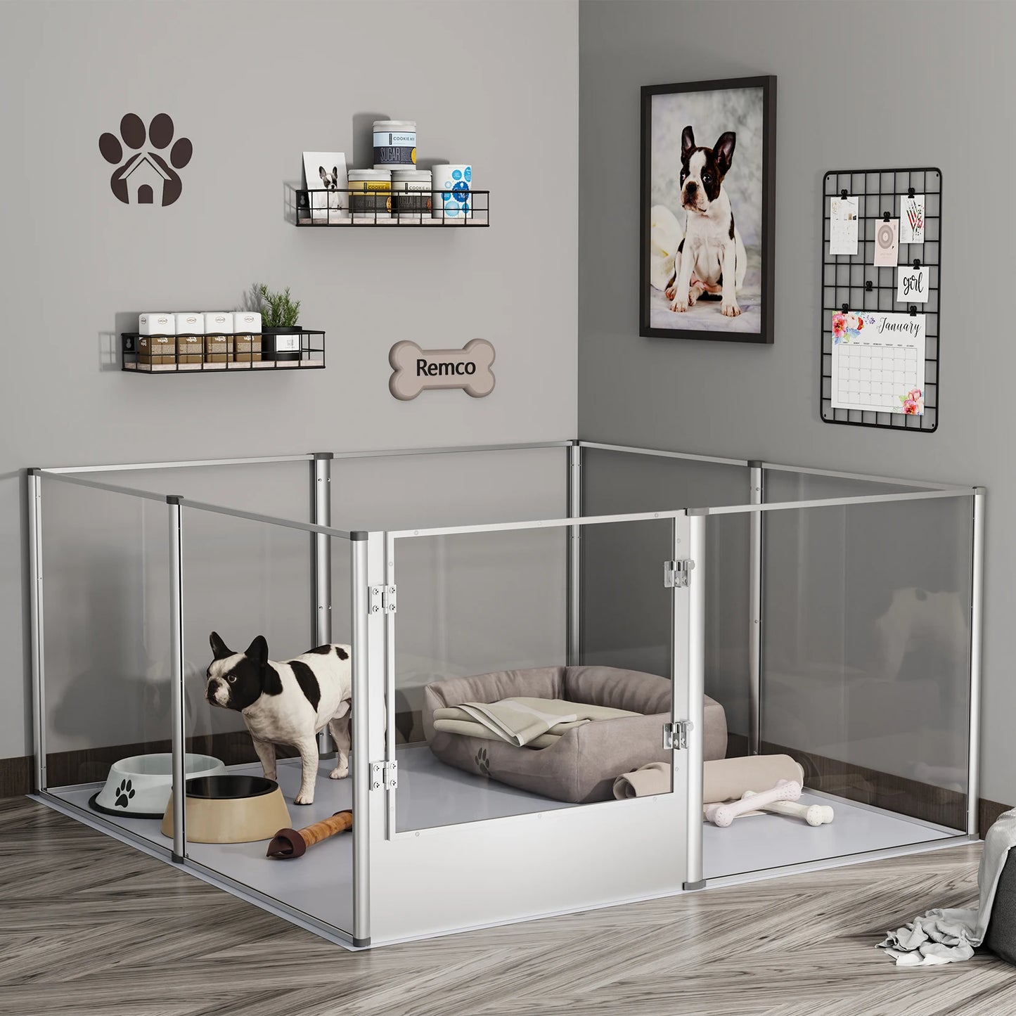 BingoPaw Acrylic Dog Playpen Fence Clear Exercise Play Pen with Waterproof Fertility Pad for Cats and Puppies