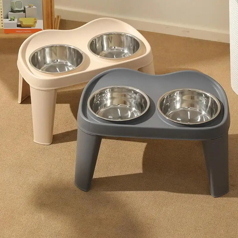 Elevated Dog Feeder with Foldable Raised Stand and Double Stainless Steel Bowls for Small Medium Large Dogs