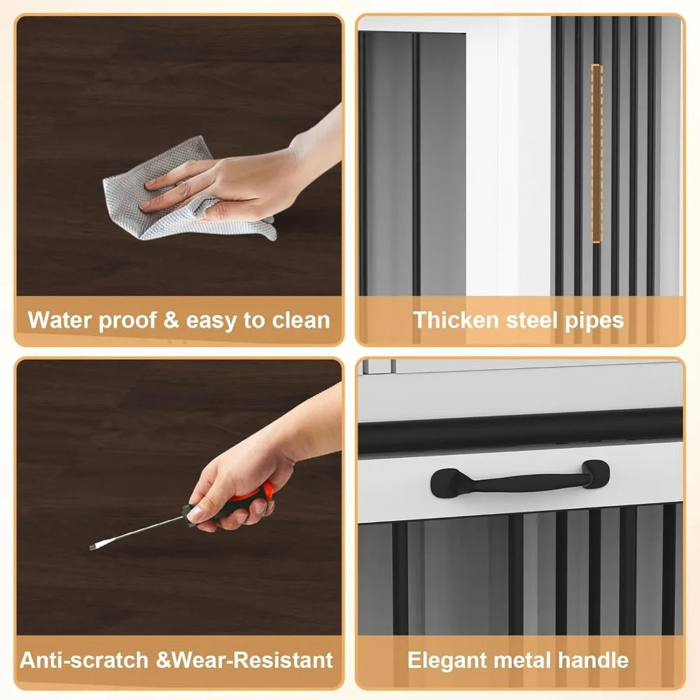 72 Inch Double Dog Crate Furniture Heavy Duty Wood Dog Cage Table with Storage Drawers and Removable Divider