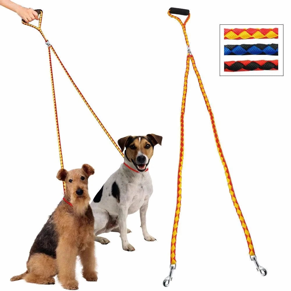 Pet Double Leash 360 Degree Rotation Knotless Dog Walking Leash Nylon Safe Traction Ropes