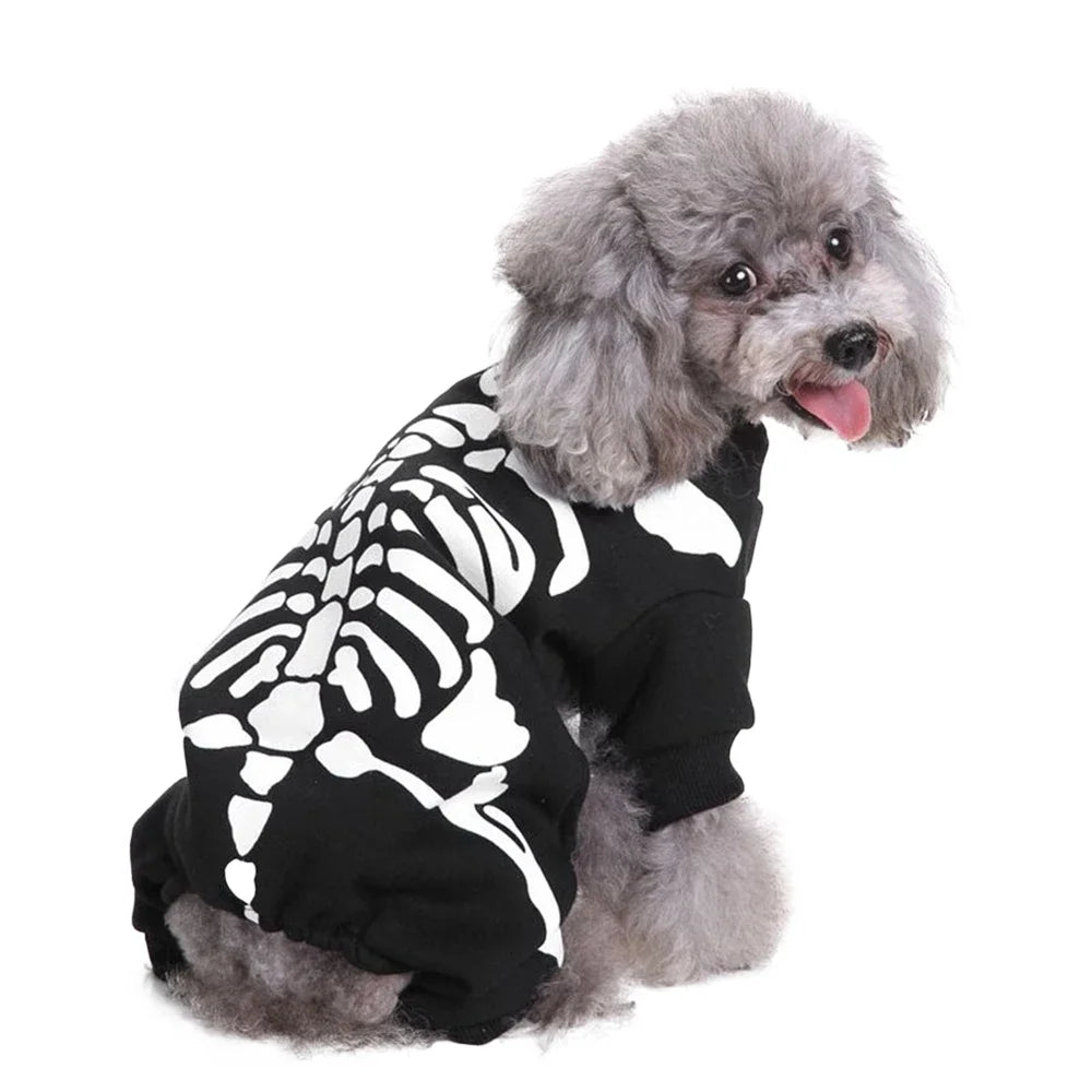 Skeleton Dog Costume for Halloween Pet Clothes Apparel for Small and Medium Dogs and Cats