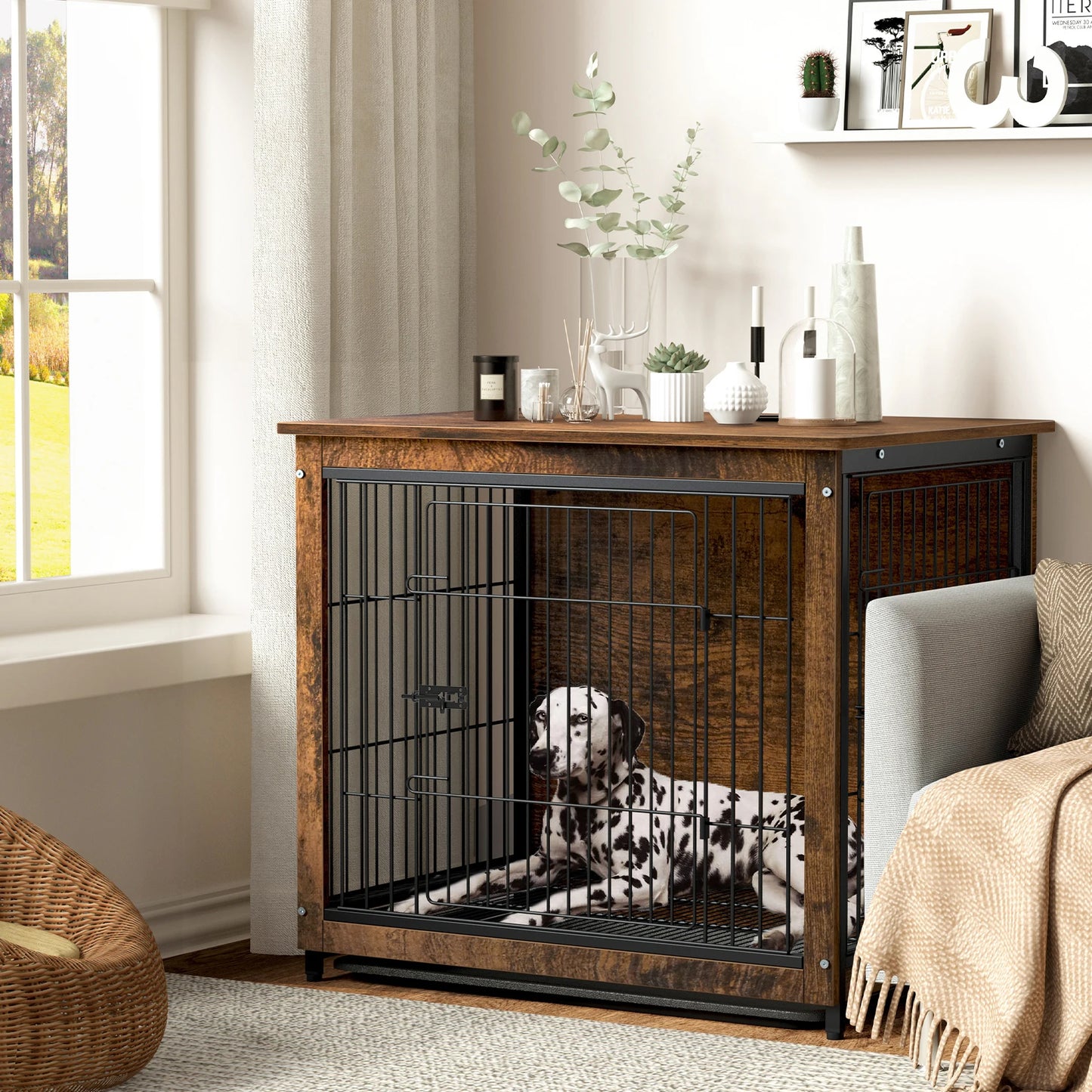 Spacious Dog Cage Furniture End Table Pet Kennel Crate Indoor Wooden Brown Medium and Large Animal Cage