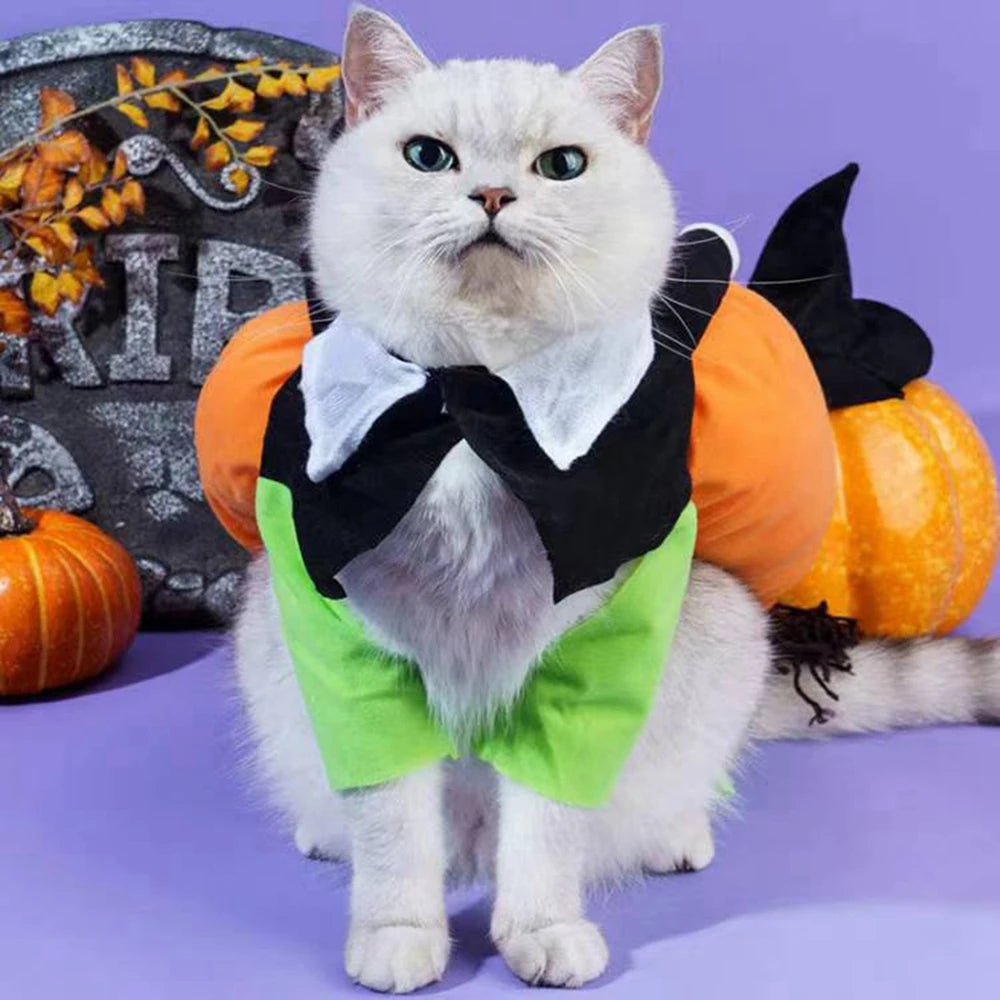 Funny Pet Cosplay Costume for Small and Medium Dogs and Cats Pumpkin Leotard for Halloween and Christmas