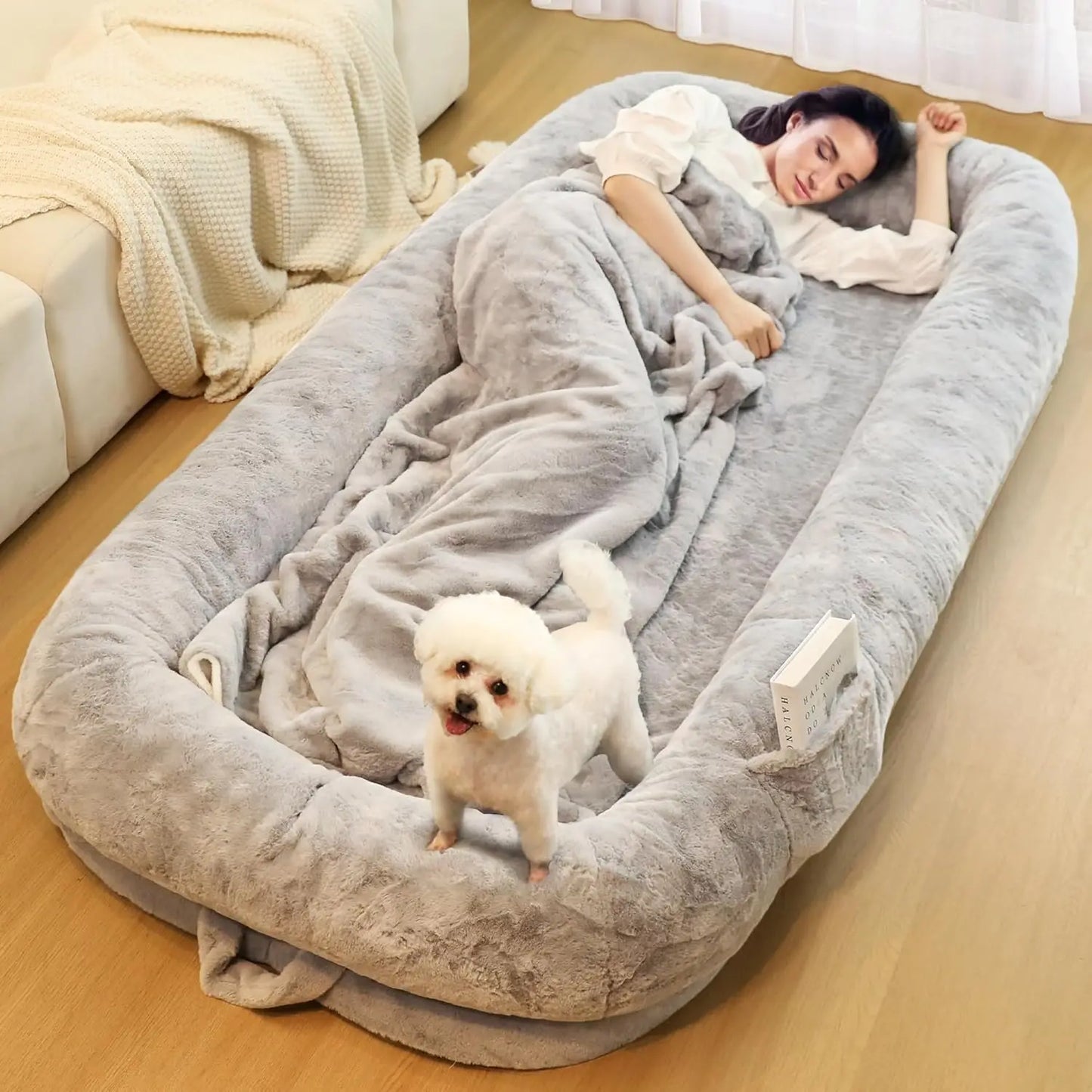Human Dog Bed for Adults 71 Inch Long Removable Cover Washable Waterproof Orthopedic Design Light Grey