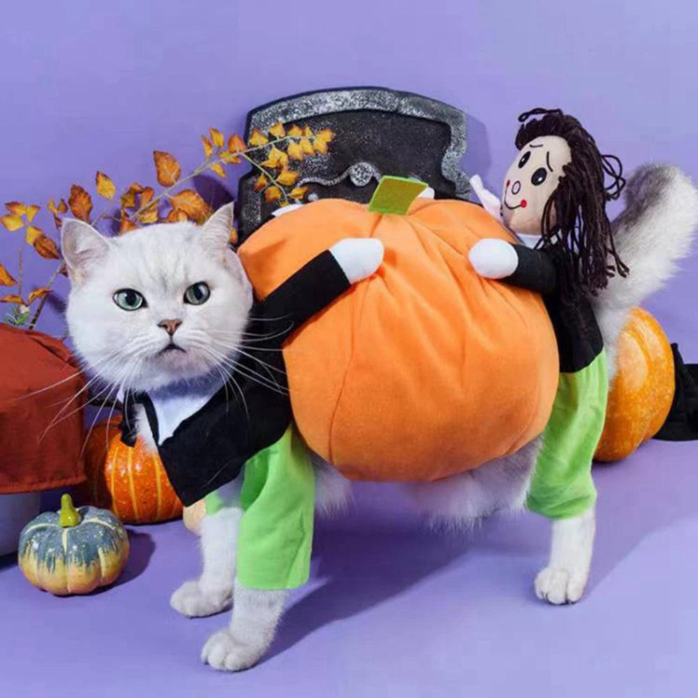 Funny Pet Cosplay Costume for Small and Medium Dogs and Cats Pumpkin Leotard for Halloween and Christmas