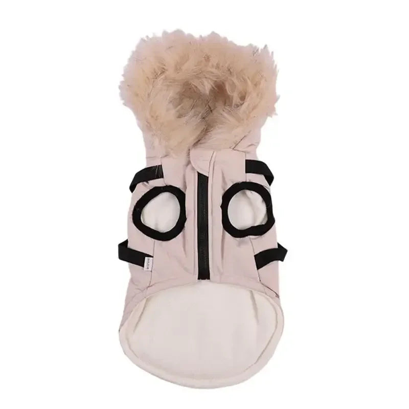 Winter Dog Jacket With Harness Waterproof Hooded Coat For Small And Medium Dogs