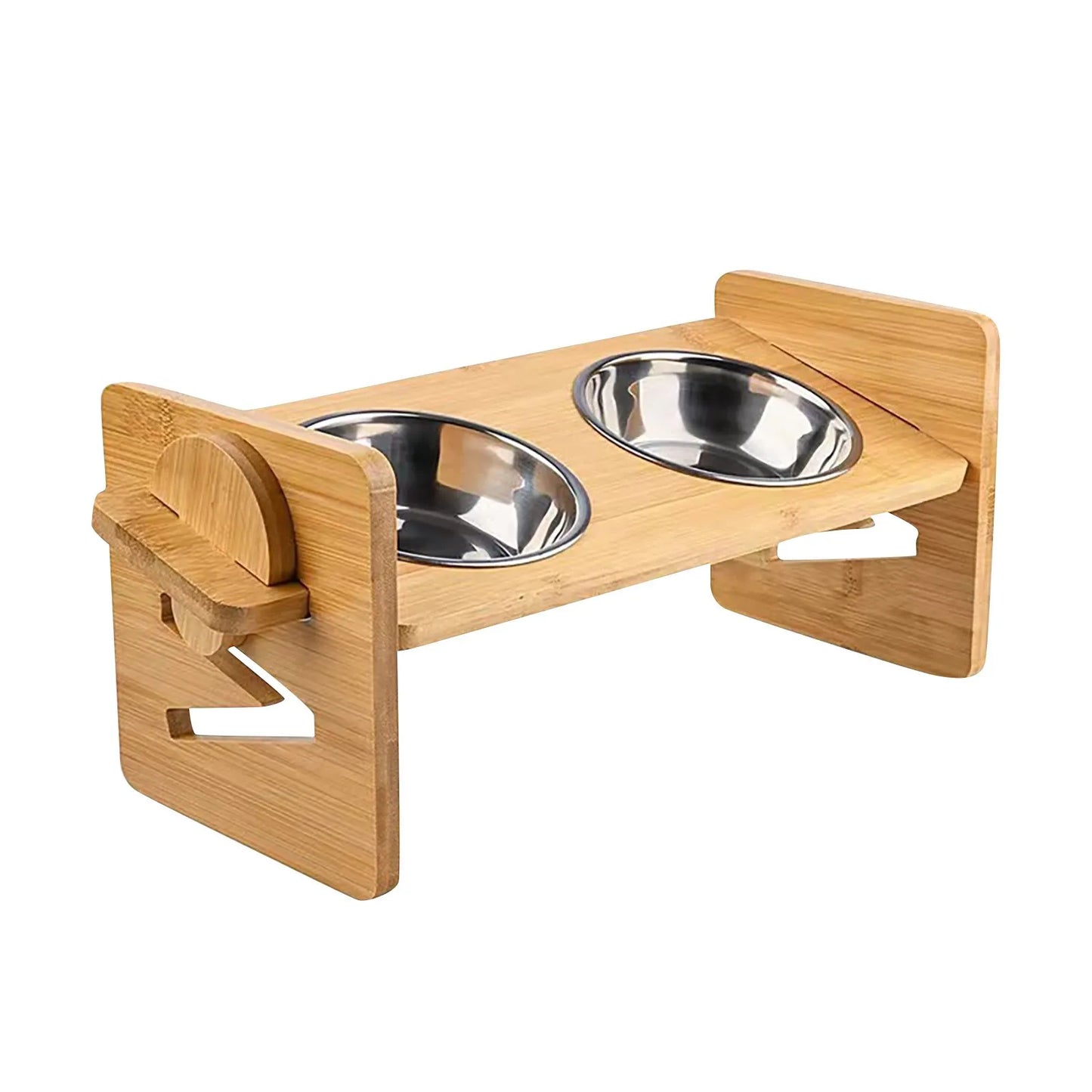 Bamboo Elevated Puppy and Cat Bowls with Adjustable Stand Raised Pet Food and Water Bowls Holder for Small and Medium Pets