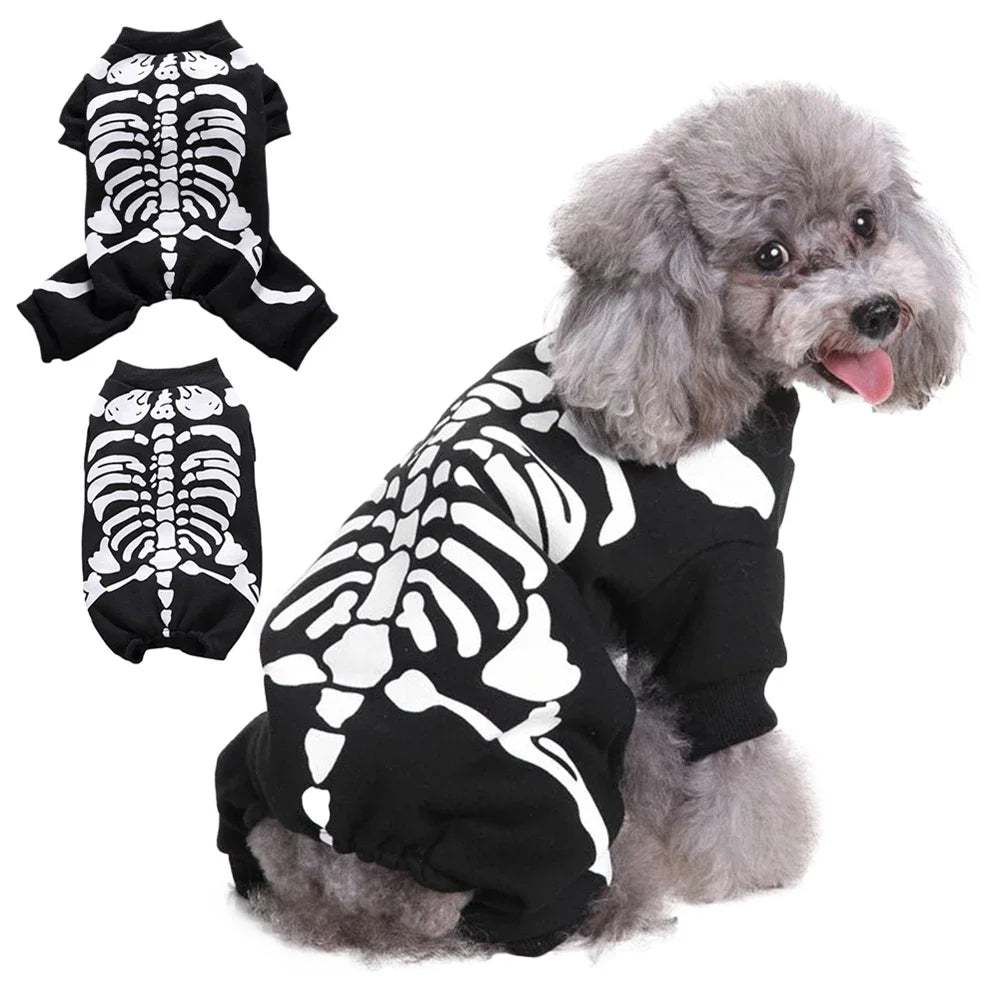Skeleton Dog Costume for Halloween Pet Clothes Apparel for Small and Medium Dogs and Cats