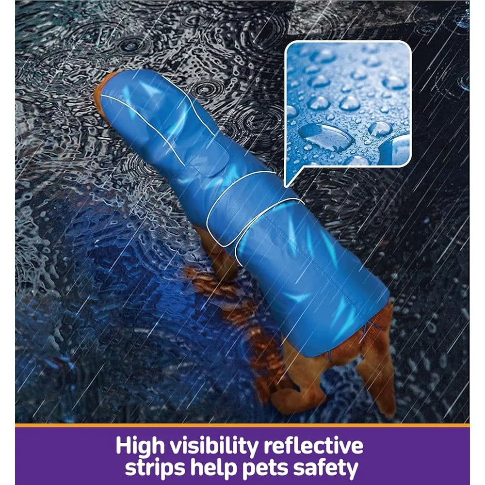 Reversible Waterproof Dog Raincoat Adjustable Slicker Poncho with Leash Hole Reflective Stripe Hooded Design for All Weather