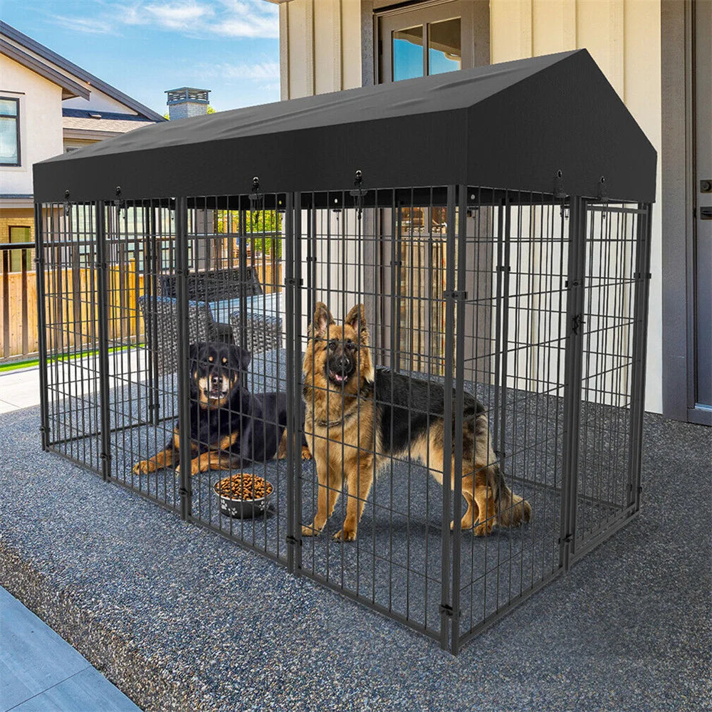 Heavy Duty Large Dog Kennel Pet Welded Metal Playpen Animal Cage with Roof Cover Outdoor Indoor Enclosure