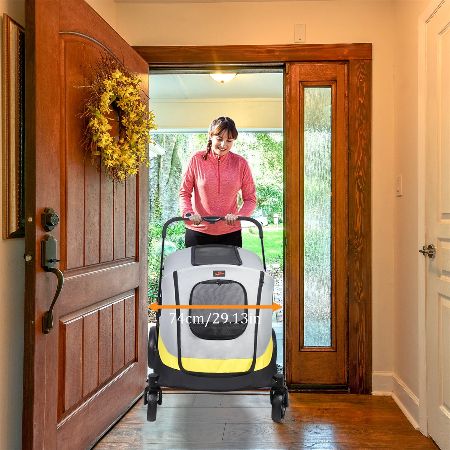 One Click Folding Pet Stroller for Large Dogs and Cats Animal Carrier with Universal Wheels and Shock Absorber Trolley