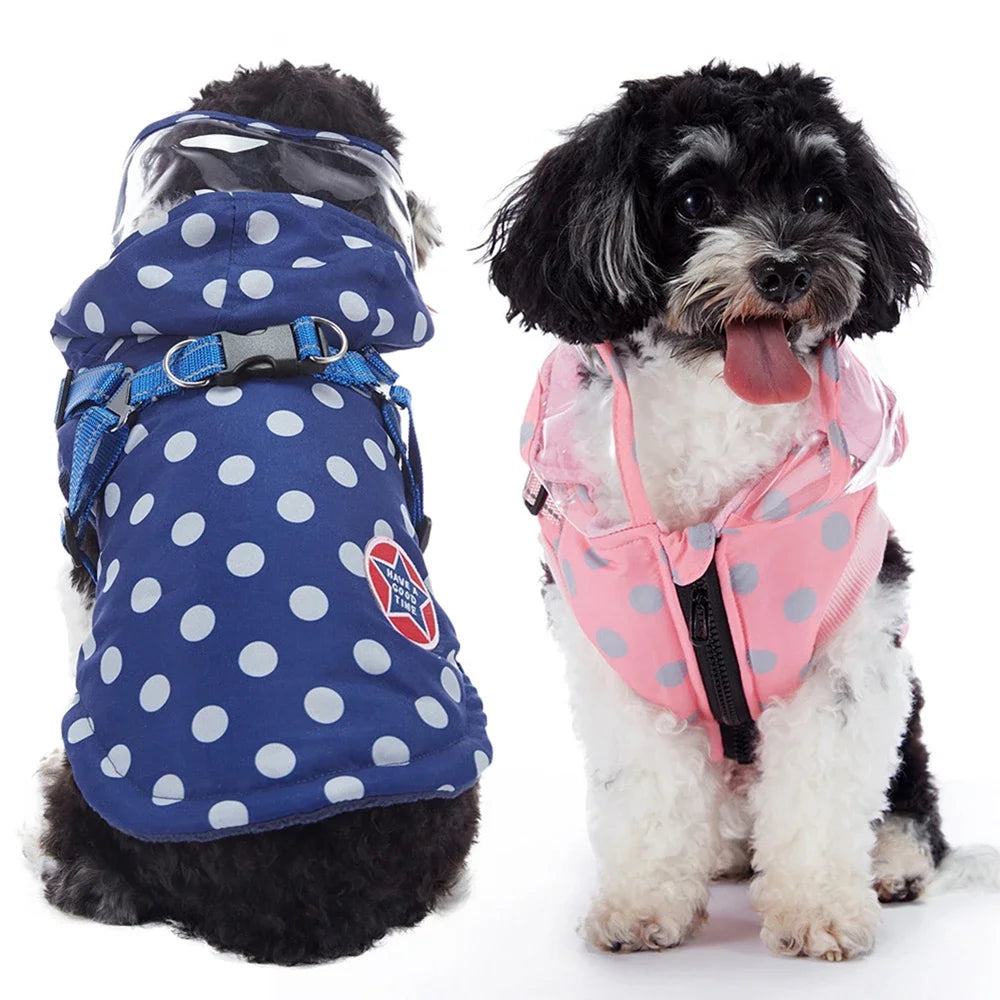 Winter Waterproof Dog Coat with Harness Warm Hooded Jacket for Small Dogs and Cats