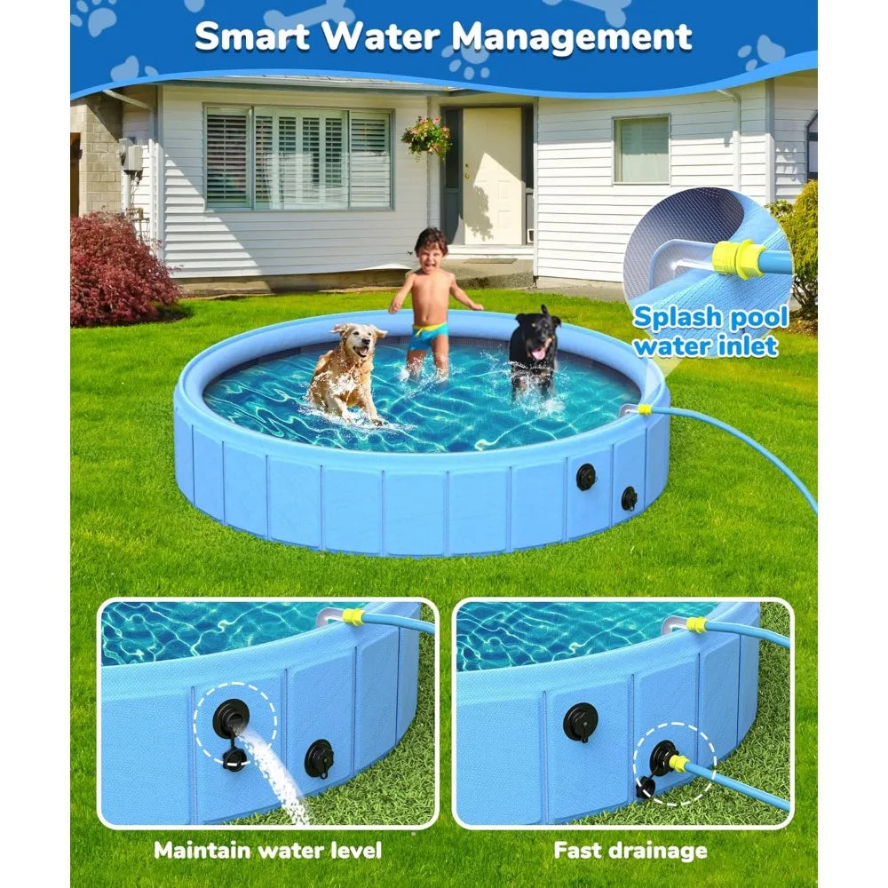 Large Collapsible Dog Pool 0.55mm PVC 2 in 1 Portable Bathtub and Sprinkler for Dogs Cats and Kids