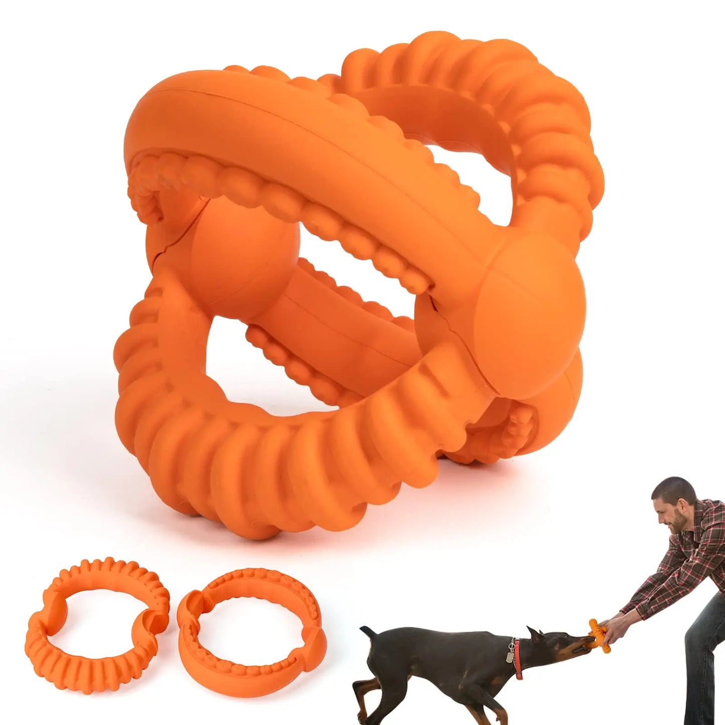 Interactive Dog Toys Detachable Dog Tug of War Toy with Two Rings Natural Rubber Chew Toys for Large Dogs