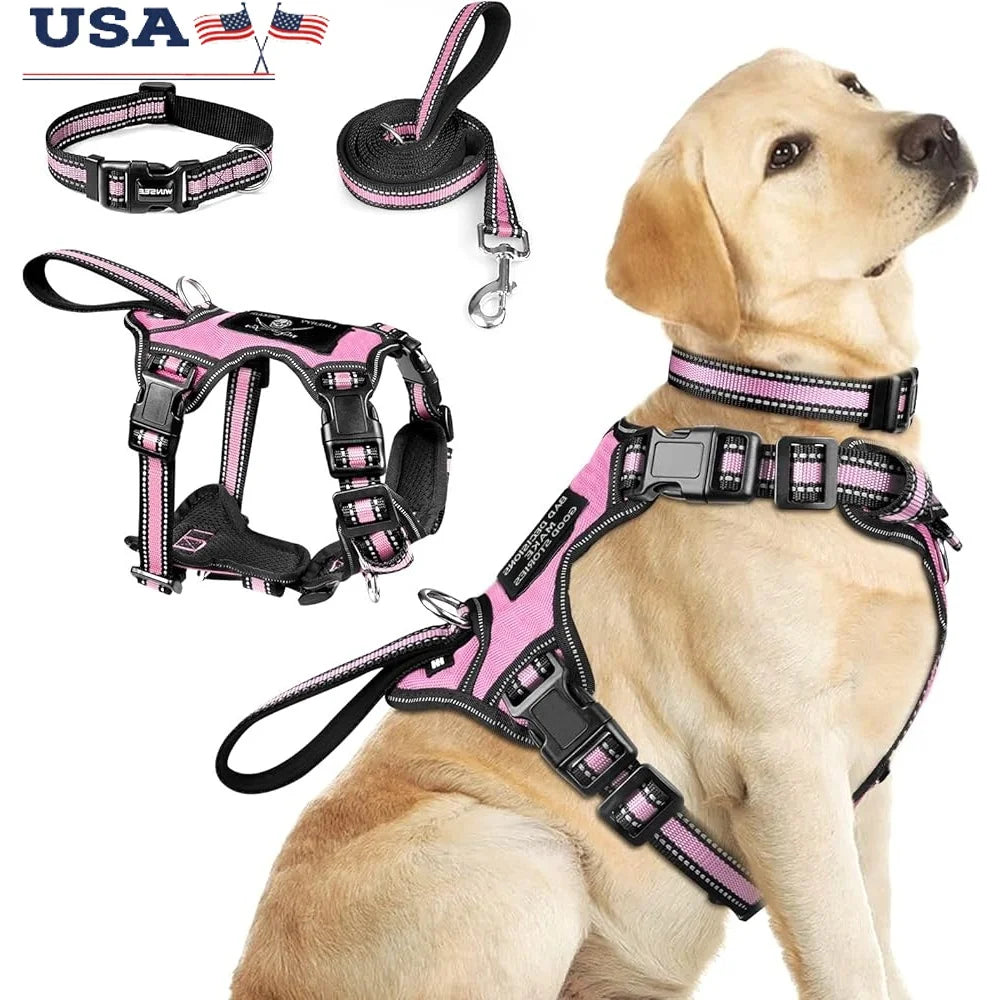 Reflective No Pull Pet Harness Collar Leash Set Adjustable Durable Comfort for Small Medium Large Dogs Walking Jogging Safety
