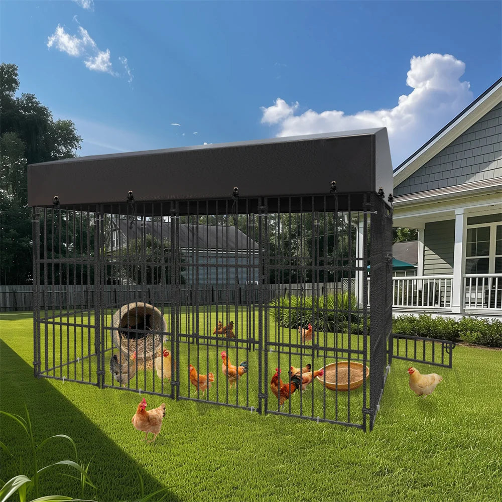 Heavy Duty Large Dog Kennel Pet Welded Metal Playpen Animal Cage with Roof Cover Outdoor Indoor Enclosure