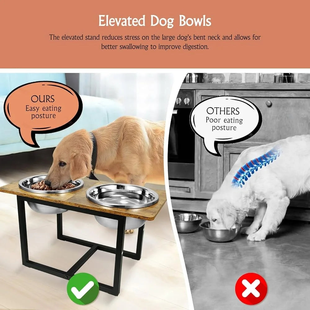 Elevated Dog Bowls for Large Dogs Raised Stand with Two X Large Stainless Steel Bowls Joint Pressure Relief Easy Clean Non Slip