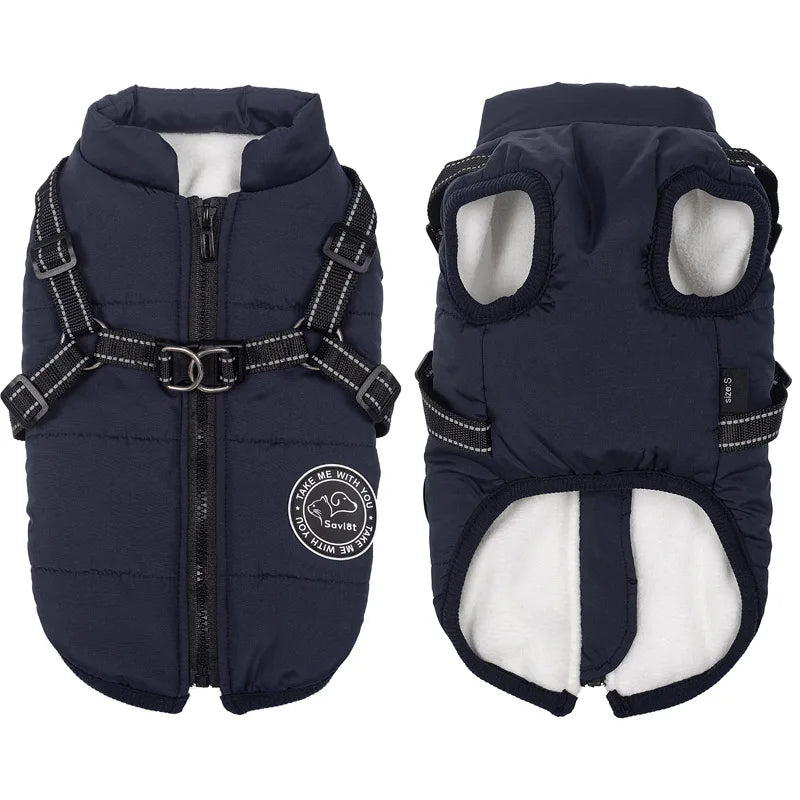 Winter Warm Waterproof Dog Jacket Pet Coat Fleece Harness Vest for Small and Large Dogs