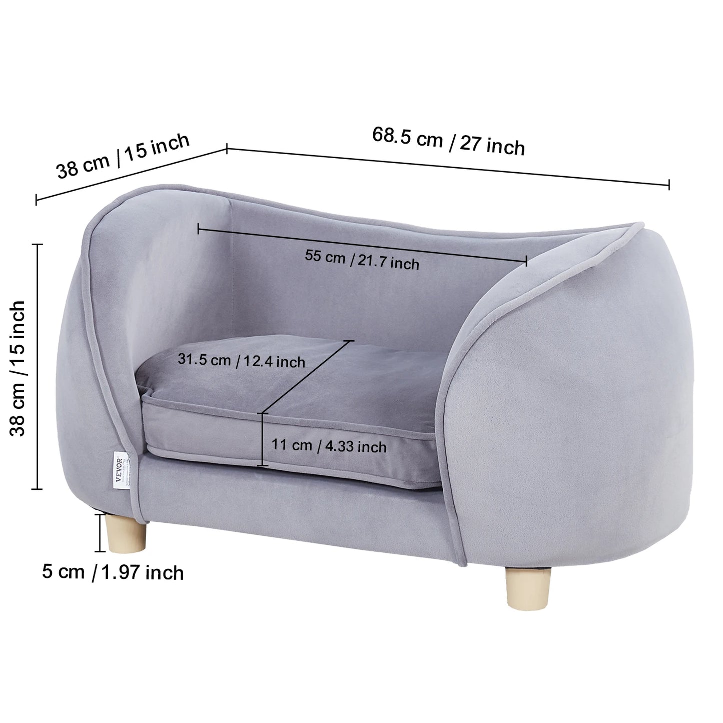 VEVOR Pet Sofa Dog Couch for Medium-Sized Dogs and Cats Soft Velvety Dog Bed for Living Room and Bedroom