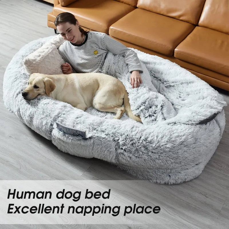 Human Dog Bed 71 Inch by 45 Inch by 12 Inch Washable Faux Fur Bed for People and Pets Orthopedic Napping and Relaxation