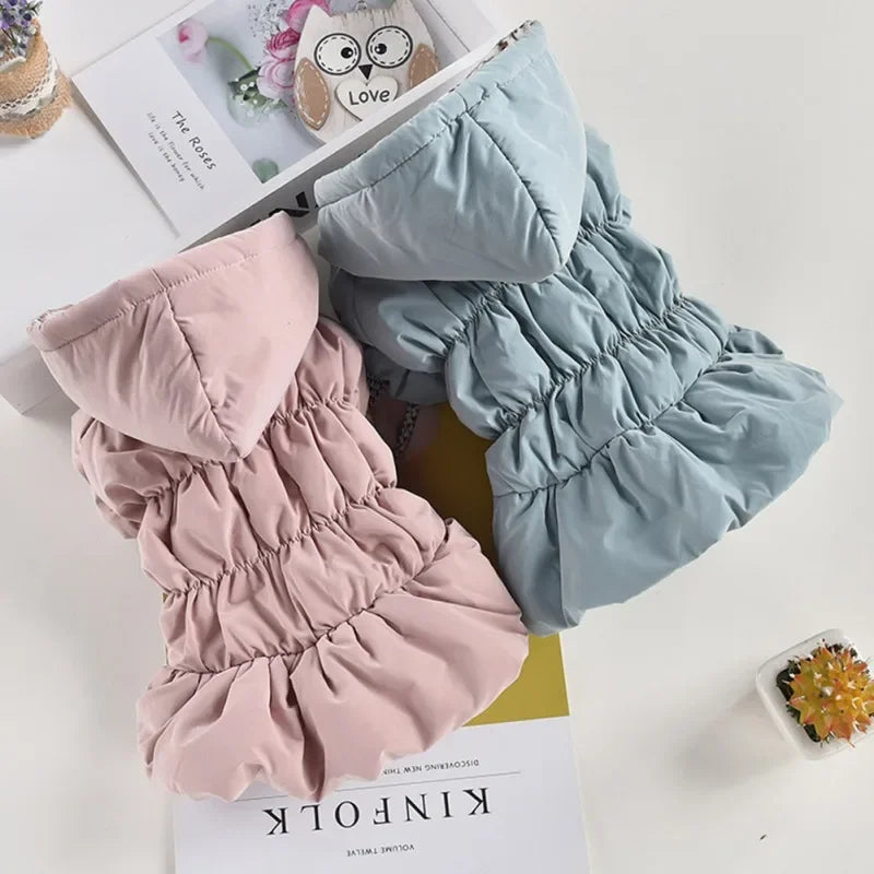 Dog Winter Coat Super Warm Floral Bubble Skirt Hooded Jacket for Puppies and Small Breeds