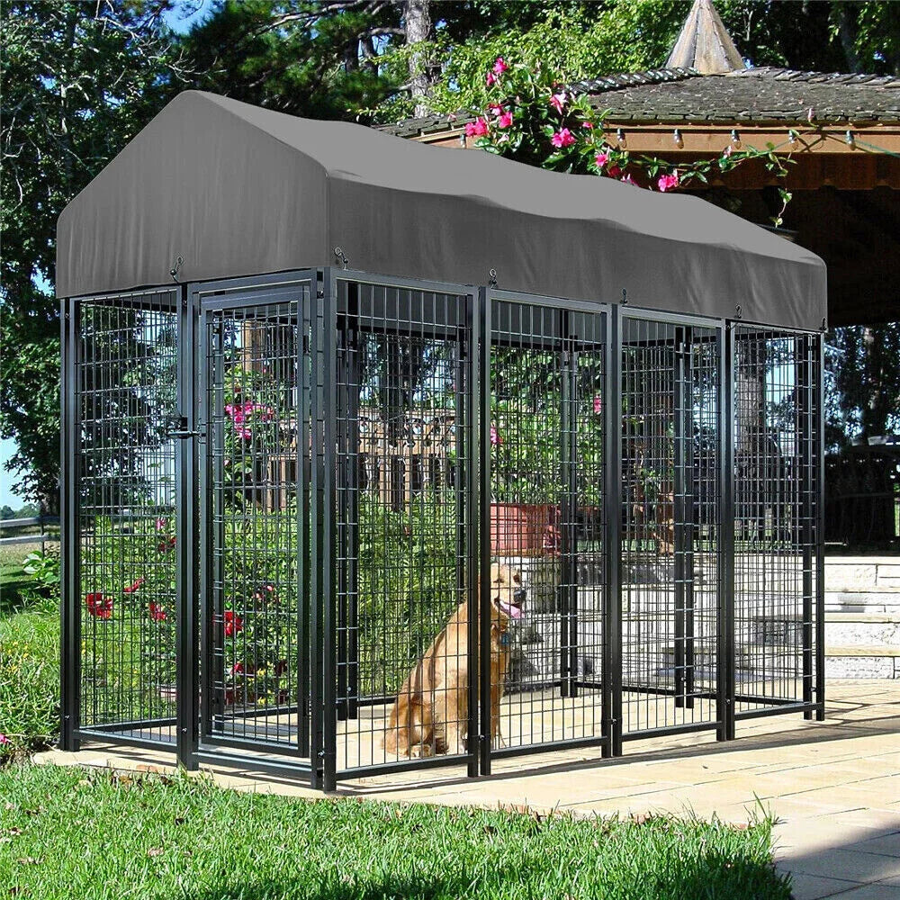 Heavy Duty Large Dog Kennel Pet Welded Metal Playpen Animal Cage with Roof Cover Outdoor Indoor Enclosure