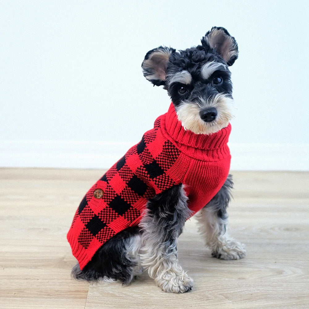 Plaid Pet Dog Sweaters Turtleneck Knitted Dogs Sweatshirt Warm Winter Clothes for Small Medium Dogs