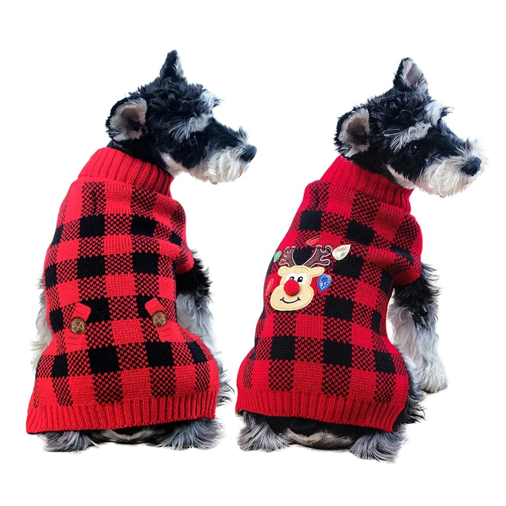 Plaid Pet Dog Sweaters Turtleneck Knitted Dogs Sweatshirt Warm Winter Clothes for Small Medium Dogs