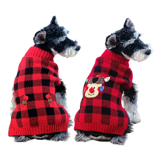 Plaid Pet Dog Sweaters Turtleneck Knitted Dogs Sweatshirt Warm Winter Clothes for Small Medium Dogs