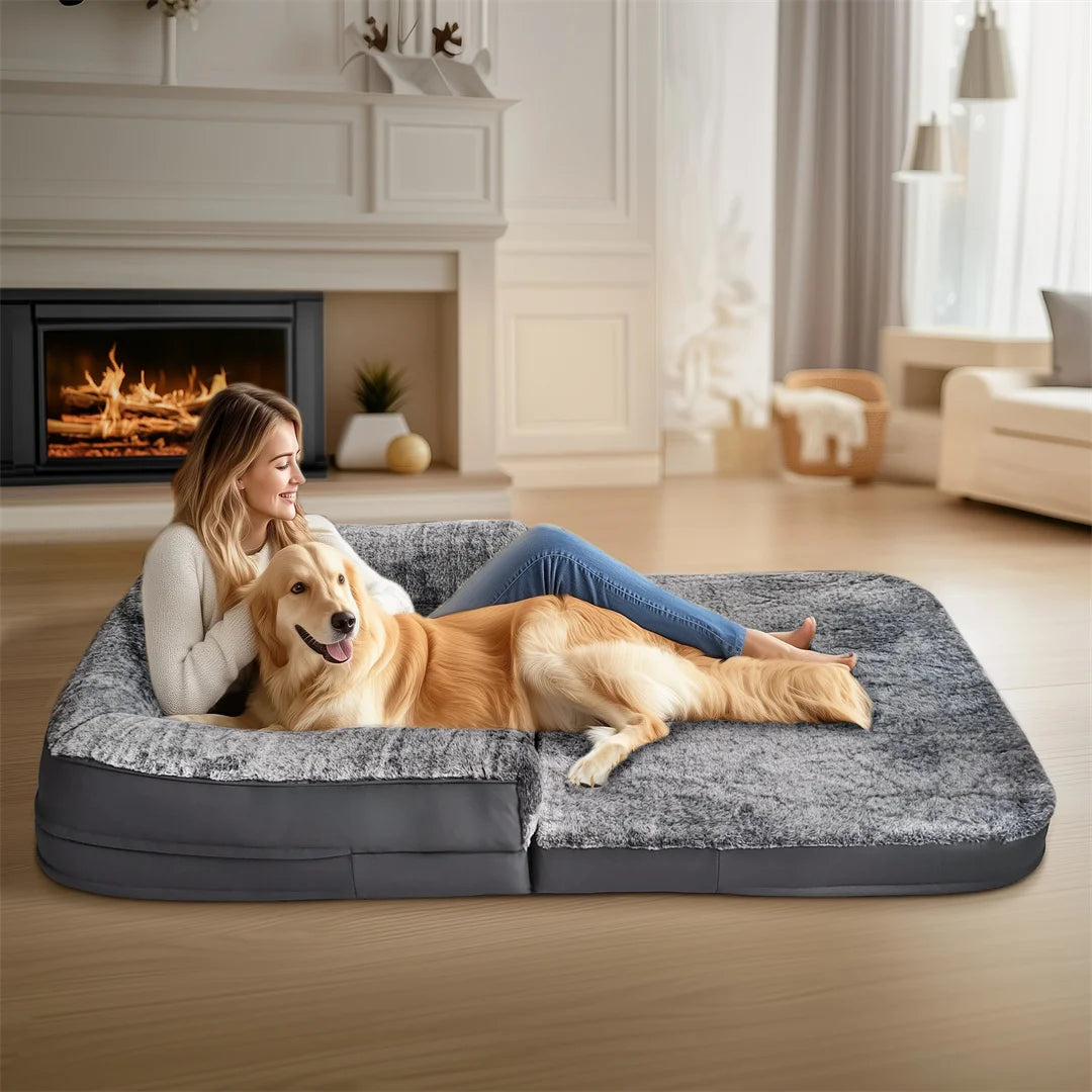 180cm Long Human Size Giant Dog Bed Foldable Calming Pet Dog Bed Plush Cover Orthopedic